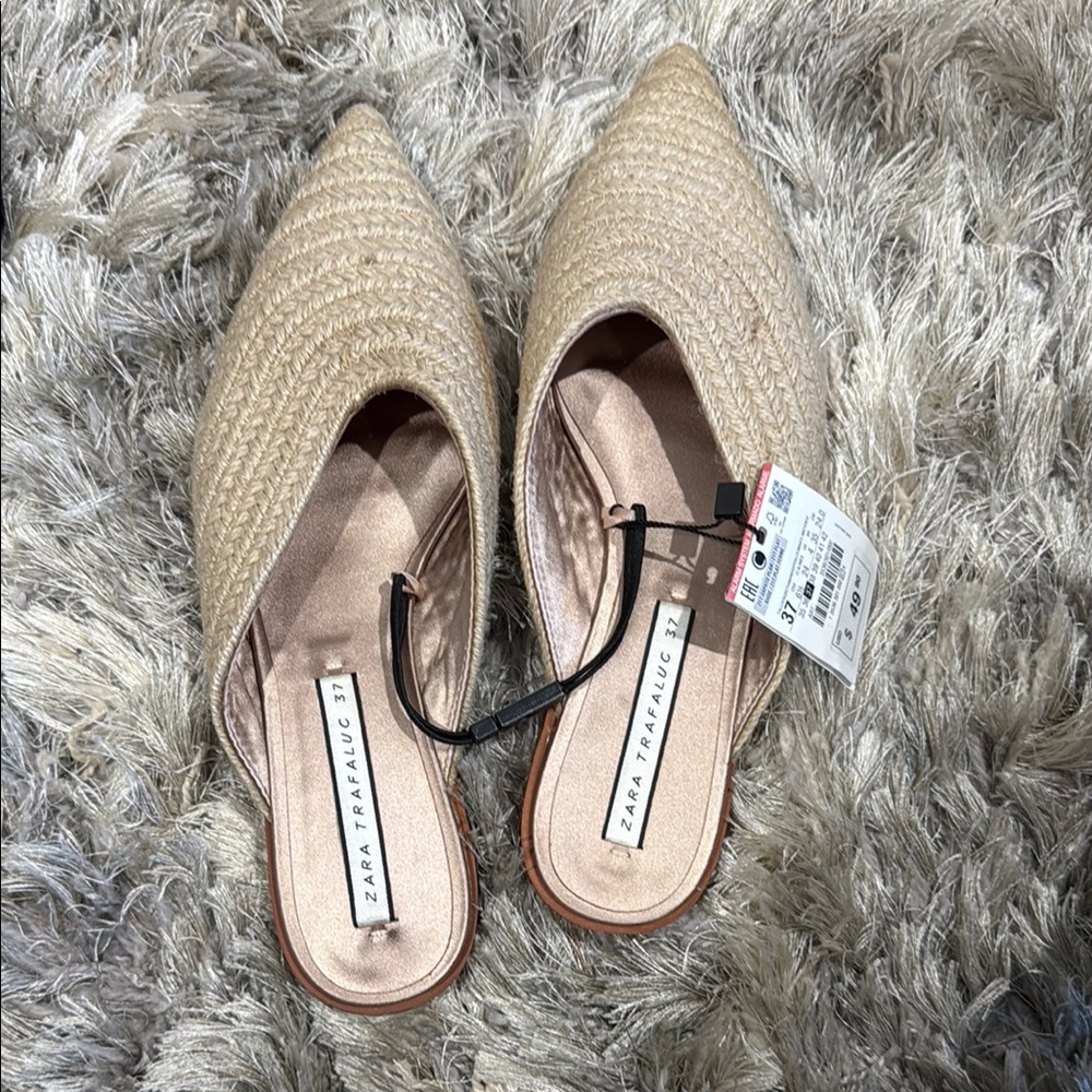 Zara Beige Woven Mules